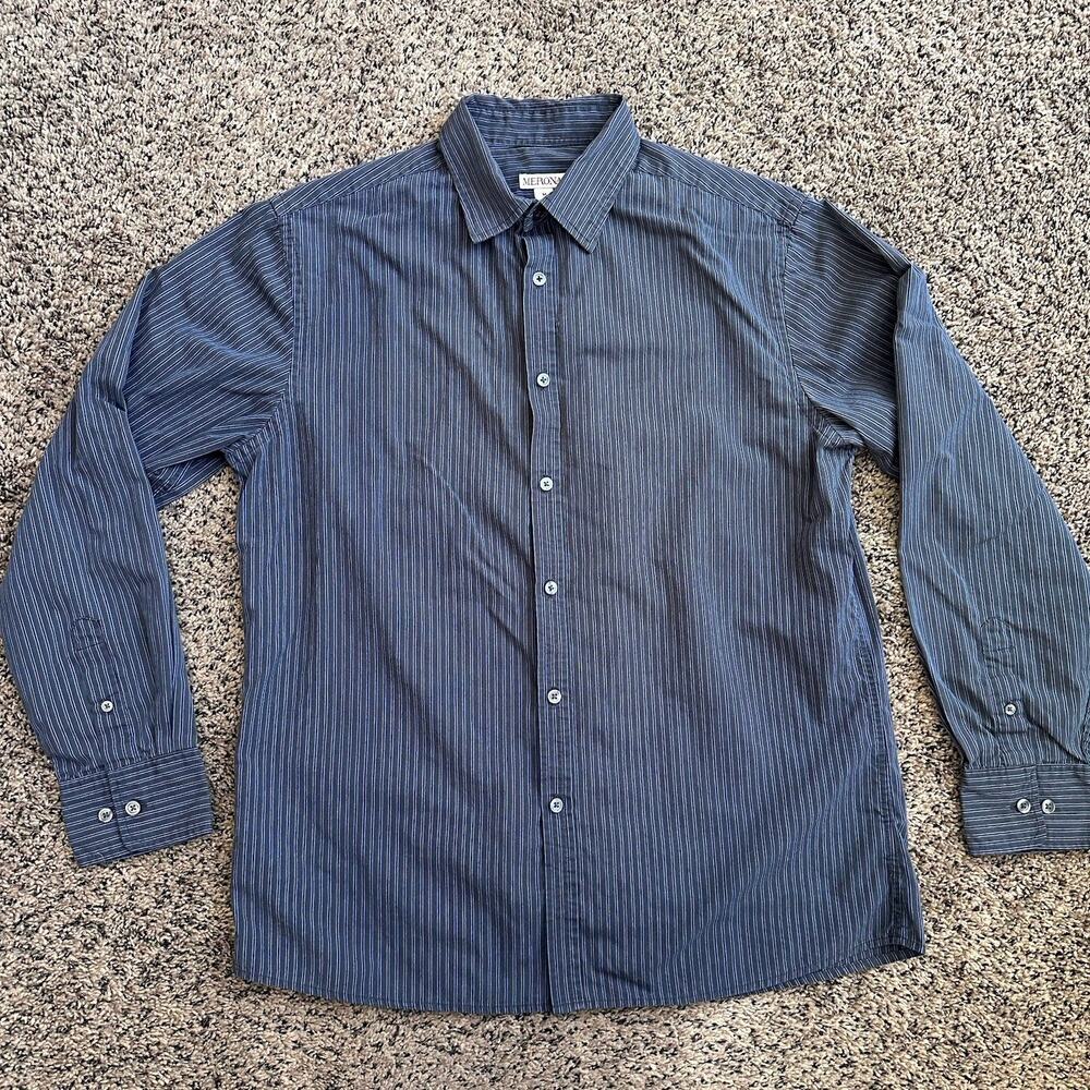 Merona Striped Dress Shirt Size M 15 Gray And Blue